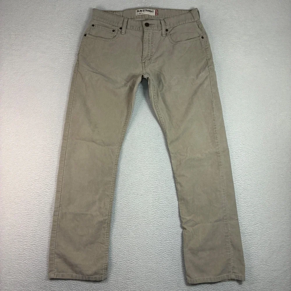 Levis 514 Jeans Corduroy Pants Men 33x30 Beige Straight Leg Casual Winter Preppy